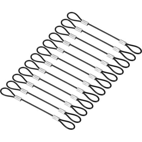 Câble De Sécurité - 12 Pièces - Acier Inoxydable - Double Boucle - Pour Éclairage Et Bagages - Noir 0,1m (1/5)