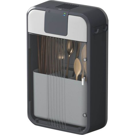 Boîte de Rangement pour Couverts avec Séchage à Air Chaud et UV - Support de Séchage et Nettoyage Multifonction pour Bagettes, Montage Murale, Blanc (1/5)