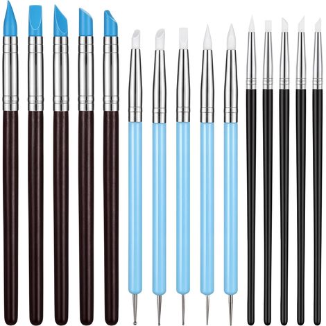 Lot de 15 pinceaux en silicone pour peinture par numéros - Outil de poterie - Pinceau en caoutchouc - Pour bricolage, artisanat, sculpture, modélisation (1/5)
