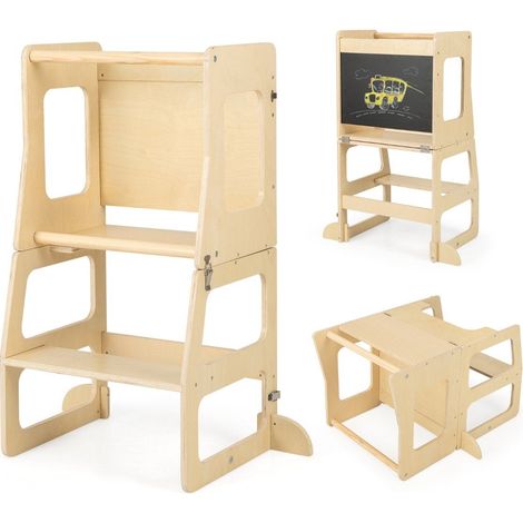 Torre didattica per bambini 3 in 1 sgabello pieghevole lavagna e set da tavolo per bambini a partire da 1 anno torre in piedi naturale