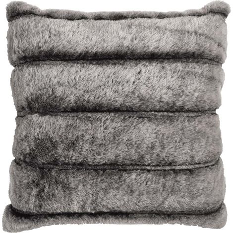 Coussin Ultra Doux 40x40cm Texturé Imitation Fourrure Gris Foncé Déhoussable (1/3)