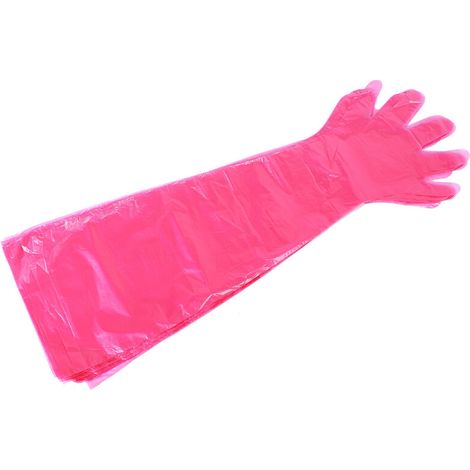 50 guanti monouso a maniche lunghe per esami veterinari, elastici e resistenti, ideali per il bestiame. (1/4)