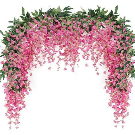 Guirnaldas de glicinias artificiales de 2 m (paquete de 2), 10 flores por guirnalda. Delicadas flores de tela para bodas y decoración de interiores y exteriores. (1/5)