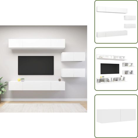 Muebles de pared - vidaXL Set de muebles de salón TV 6 piezas madera de ingeniería blanco - Muebles de madera contrachapada