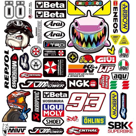 3 Feuilles Autocollant Moto, Design Motocross Réaliste, Sticker Vinyle Résistant, Pour Casque Voiture Skateboard (1/5)