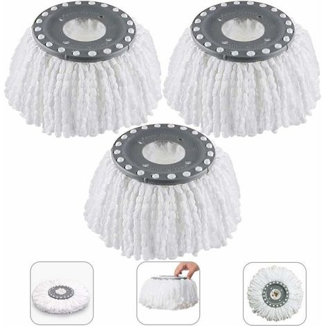 Têtes Microfibre Balai , Mop Heads, Tête de Vadrouille Rechange Rond Têtes Mop Rotation à 360 3Pcs(Diamètre 16 cm), (1/5)