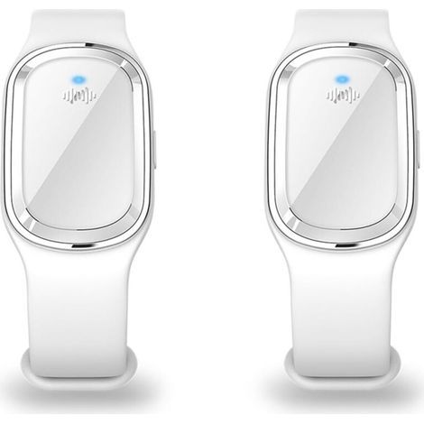 Pack of 2 Ultrasonic Mosquito Repellent Bracelets with USB Charging Cable, Suitable for Adults and Children (White) (1/4)