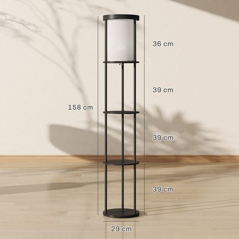 Lampadaire à 3 étagères, design rond, télécommande, interrupteur au pied, température de couleur réglable, pour salon, noir (1/5)