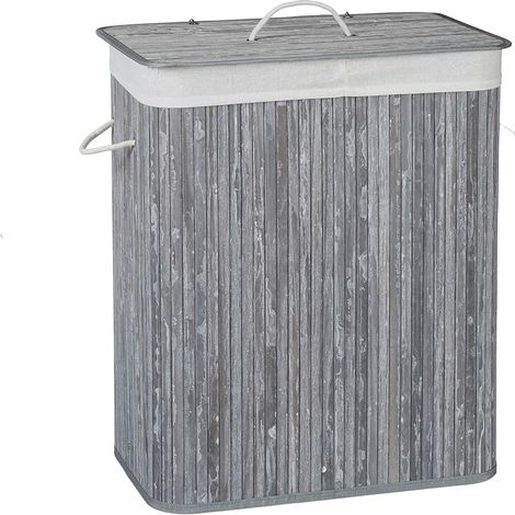 Cesto para la ropa sucia cesto 2 compartimentos con bolsa 95 litros bambú gris 1300019045 (1/5)