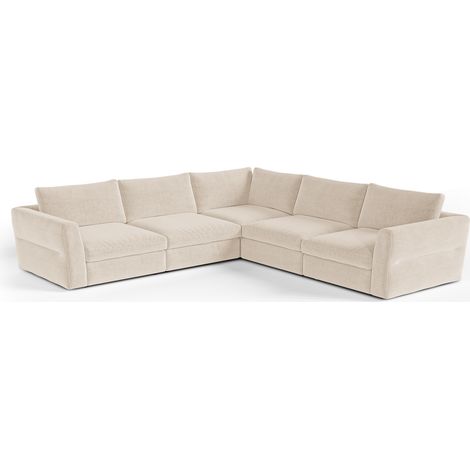 Canapé d'angle panoramique modulable 8 places en tissu tramé toucher doux (1/5)