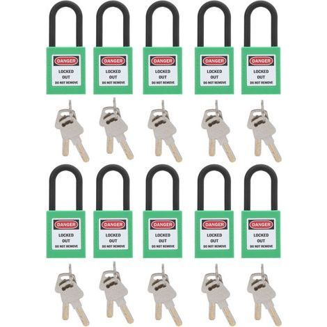 10Set 38mm/1.5in Sécurité Cadenas Ingénierie Isolation Antipoussière pour Usines Chantiers de Construction Hpitaux Produits Chimiques (Vert) (1/5)