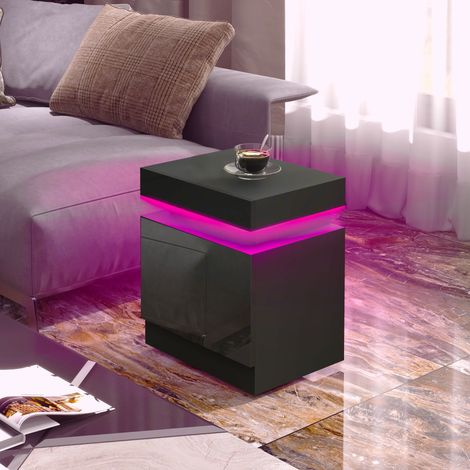 Table de chevet LED 16 couleurs avec 4 modes d'éclairage et 2 tiroirs, en bois, 45 x 35 x 52 cm, noire (1/5)