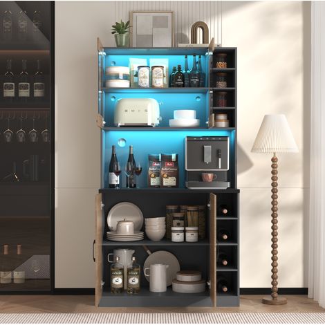 Buffet alto de cocina 100x47x187 cm de madera gris y natural, con almacenaje FloraGrace (1/5)