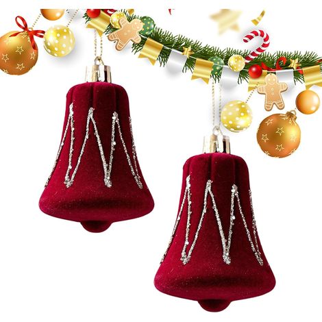 Ornements De Noël Flockés 2 Pièces Décoration de Noël Rouge Ornements Pour Les Fêtes Pour Intérieur Extérieur Fête De Vacances Rassemblement Salon Bureau À (1/5)