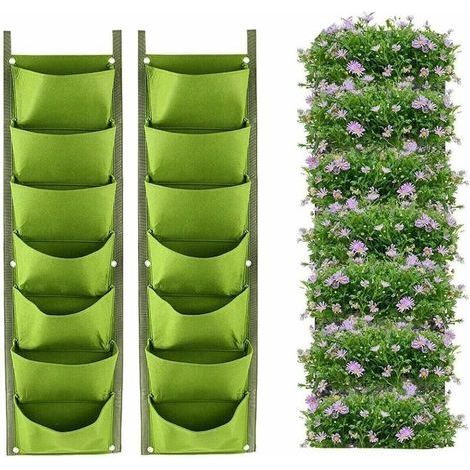 Set of 2 Hanging Grow Bags 100 x 28 cm, Vertical Bags with 7 Pockets, for Plants and Flowers, Suitable for Outdoor and Indoor Use, Gardening, etc., Green (1/5)