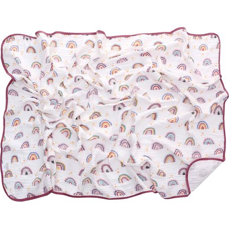 Couverture en Mousseline Bébé, Couverture d'Emmaillotage pour Nouveau-né Garçon Fille, 100% Coton, Deux Couches, 110 x 150 cm, Étoiles Arc-en-Ciel (1/5)