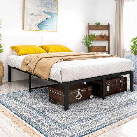 Letto matrimoniale 140x200 cm nero in metallo con rete a doghe, silenzioso e con spazio contenitore (1/5)