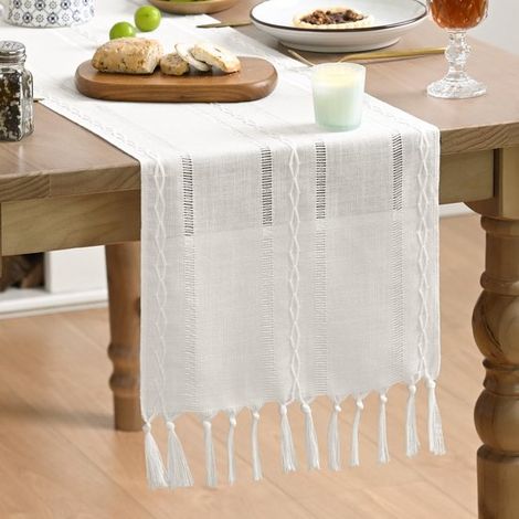Camino de mesa,ideal para fiestas,festivales y bodas. Color blanco blanqueado. Medidas: 33 x 200 cm (1/5)