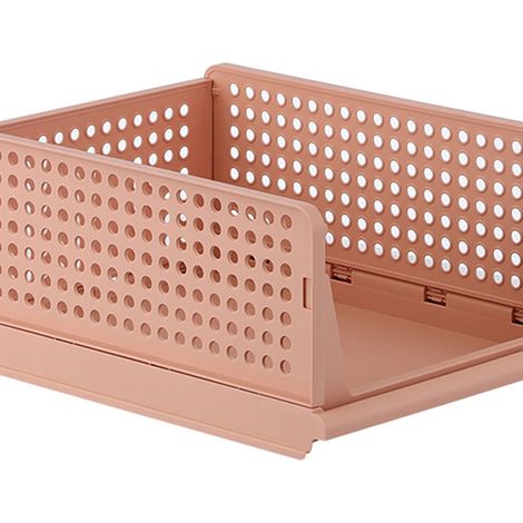 Panier de rangement empilable en plastique, grand tiroir ouvert pour armoire, boîte à linge pour chambre et salon, rose