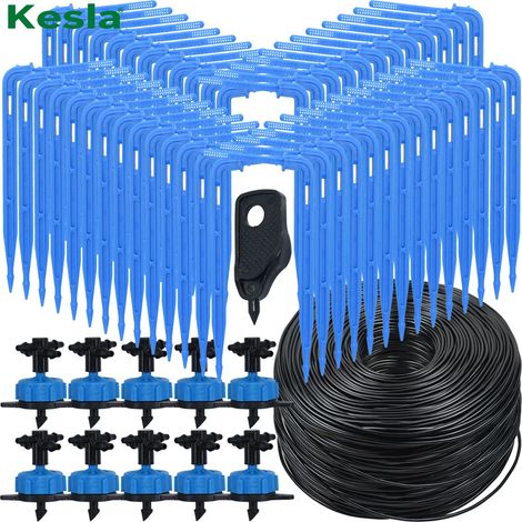 Système d'irrigation goutte à goutte pour serre (tuyau 3/5 mm - 20 m) avec transmetteur fléché 2 voies (3/5 mm) et 4 sorties. Arroseur automatique pour plantes en pot. (1/4)