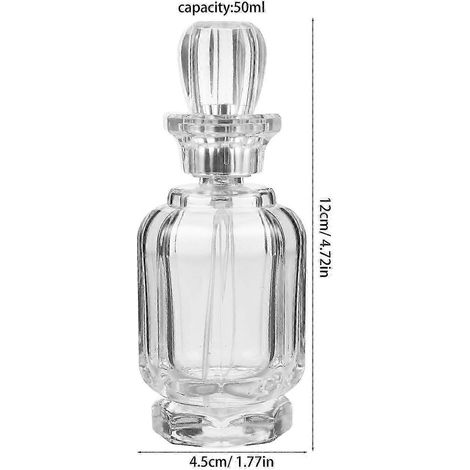Deux flacons vaporisateurs de parfum : Flacon de parfum en verre vide, récipient vaporisateur transparent, vaporisateur à brume fine, compatible avec les huiles parfumées et les lotions, 50 ml chacun. (1/5)