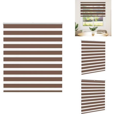 Store zèbre marron 135x150cm largeur du tissu 130,9cm polyester - Store Zébré - Stores Zébrés - Store À Enrouleur Zébré - Double Store À Enrouleur (1/5)