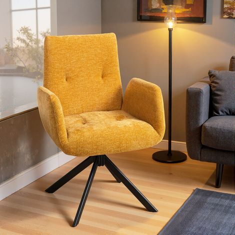 Fauteuil rembourré, fauteuil d'appoint, design moderne, pivotant, jusqu'à 120 kg, jaune (1/5)