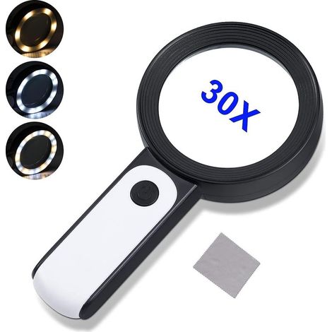 Loupe de Lecture, Loupe 30X avec 18 LED Lumière, Loupe Grossissante à Main (1/5)