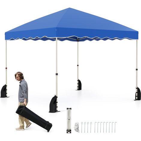 Tenda a baldacchino pop-up 3 x 3 M per feste per feste eventi commerciali, Rifugio da patio pieghevole con borsa con ruote Blu (1/3)
