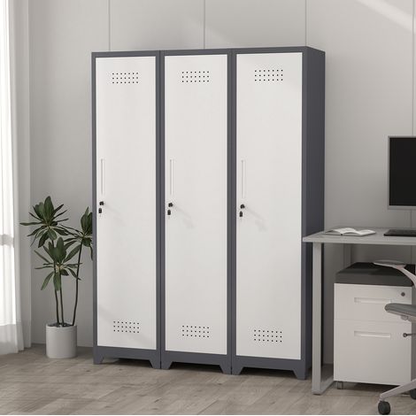 Armadio portascope 40x40x165 cm grigio in metallo con anta con serratura e ripiani regolabili (1/5)