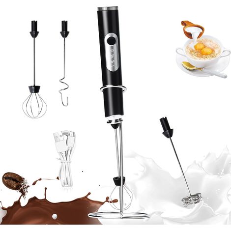 Mousseur à lait électrique, portable, manuel, en acier inoxydable, 3 vitesses, avec support, pour boissons. (1/5)