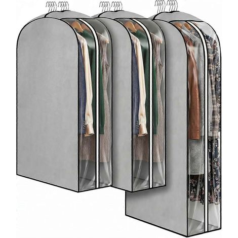 Housses de vêtements suspendues lot de 3 PEVA 25 cm anti-mites anti-poussière fermeture éclair latérale transparente pour penderie (1/5)