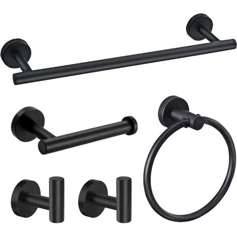 Un ensemble de 5 accessoires de salle de bain muraux en acier inoxydable noir mat