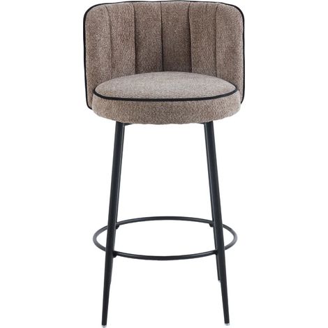 Lot 2 Tabourets de Bar Cathy Taupe Pieds Métal Noir