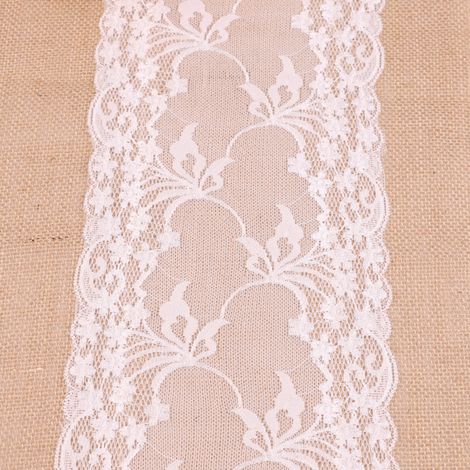 Nappe champêtre vintage en jute blanche avec dentelle, idéale pour la décoration de Noël et d'hiver, pour la maison, les mariages et les fêtes. Boîte de 30 x 180 cm. (1/4)