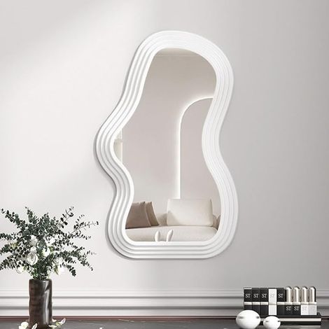Wall Mirror Irregular Frame Mirror Decorative Mirror for Bathroom Living Room Bedroom (White) (1/3)
