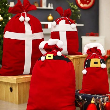 Sac Cadeau Santa - Velours Rouge - Pour Fête de Noël - Hauteur 48 cm ou 76 cm - Lot de 1 (1/5)