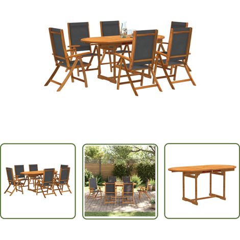 The Living Store 7-tlg. Garten-Essgruppe Massivholz Akazie und Textilene - Gartenmöbel - Essgruppe - Holztisch - Akasie - Gartenstuhl