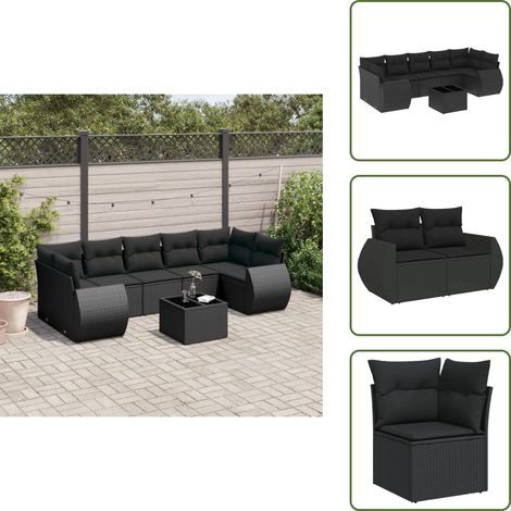 Ratán sintético - vidaXL Set de sofás de jardín 8 piezas y cojines ratán sintético negro - Sofás de jardín negro