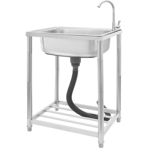 Évier sur pied en acier inoxydable Évier simple de cuisine avec robinet, pour jardin, cour arrière, garage, camping ou maison de campagne – 60 x 45 x 82 cm (1/5)