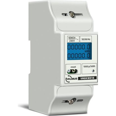 Single-phase energy meter, LCD LED display, DIN rail mounting, max 80 A, kWh measurement (1/5)