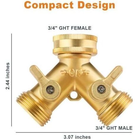 Robinet double pour machine à laver – Connecteur en Y 3/4' à 2 voies – Dérivation indépendante – Laiton résistant à la corrosion (1/5)