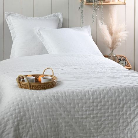 Couvre lit boutis réversible 240x220 avec 2 taies coloris blanc