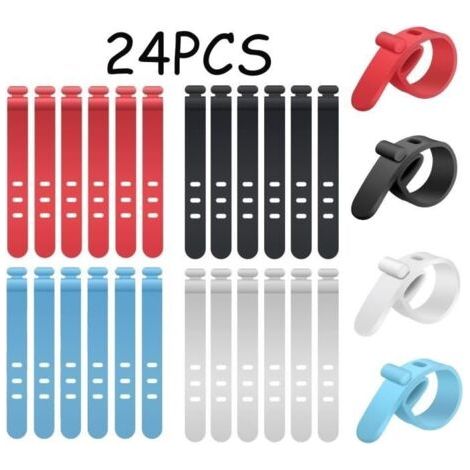 (Noir, Blanc, Rouge, Bleu)Serre-Câbles - Non spécifié - Clips de Câble en Silicone - 24 pièces - Couleurs variées - Réutilisables