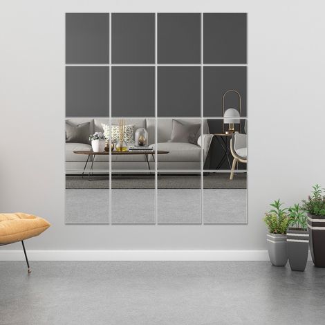 Miroir mural adhésif Carrelage mural miroir sans cadre autocollant 14 pouces x 12 pouces 16 pièces miroir (1/5)