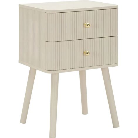 Comodino Camera da Letto 2 Cassetti in Legno Ferro Bianco Oro