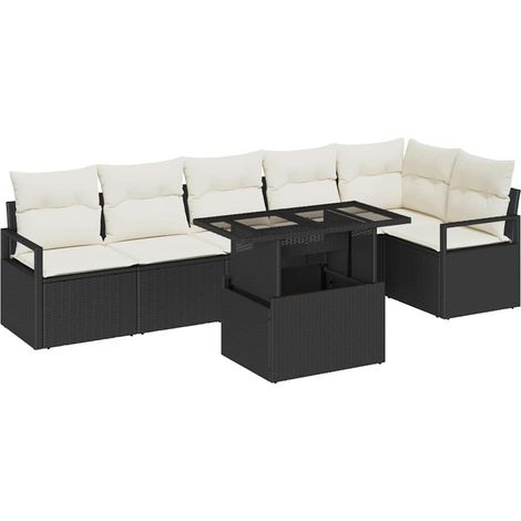 Garden Sofa Set 7 pcs Black Poly Rattan vidaXL (1/5)