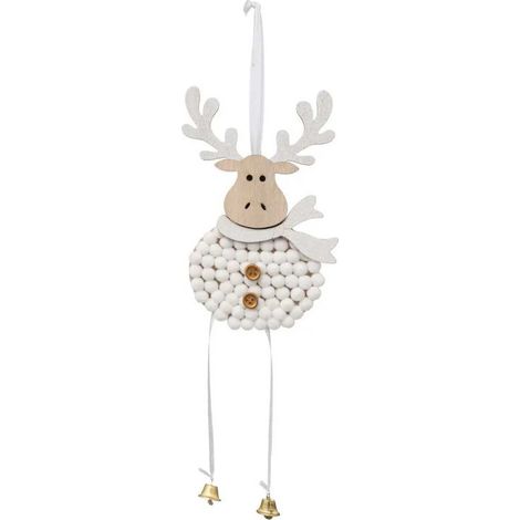 Paris Prix - Sujet De Noël En Bois renne 30cm Blanc