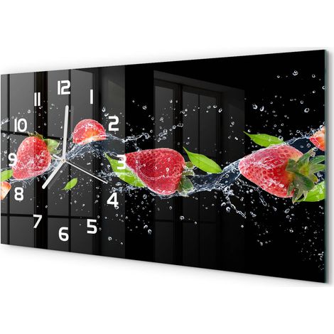 Grande Horloge Murale 60x30 cm Design Panoramique Verre Silencieux pour Salon Fraises et eau (1/5)