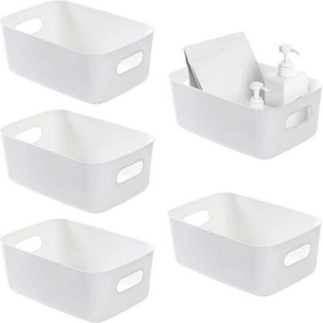 Organiseurs en plastique blancs, grand format, lot de 5 boîtes coulissantes pour rangement cuisine, armoires et bureau (1/4)